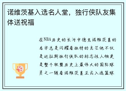 诺维茨基入选名人堂，独行侠队友集体送祝福